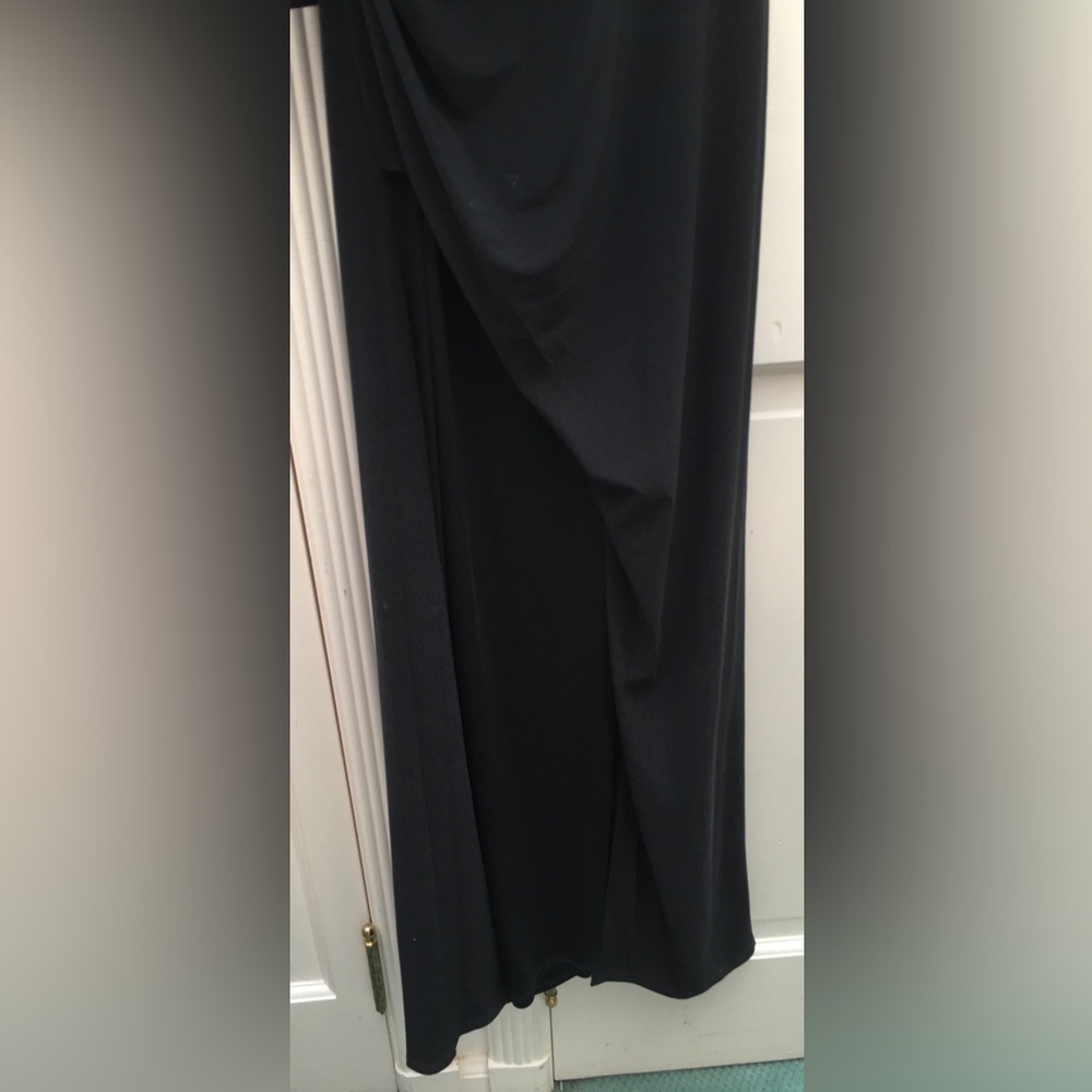 BCBG Black Ruched Asymmetric Column Long Maxi Dress - Picture 10 of 13